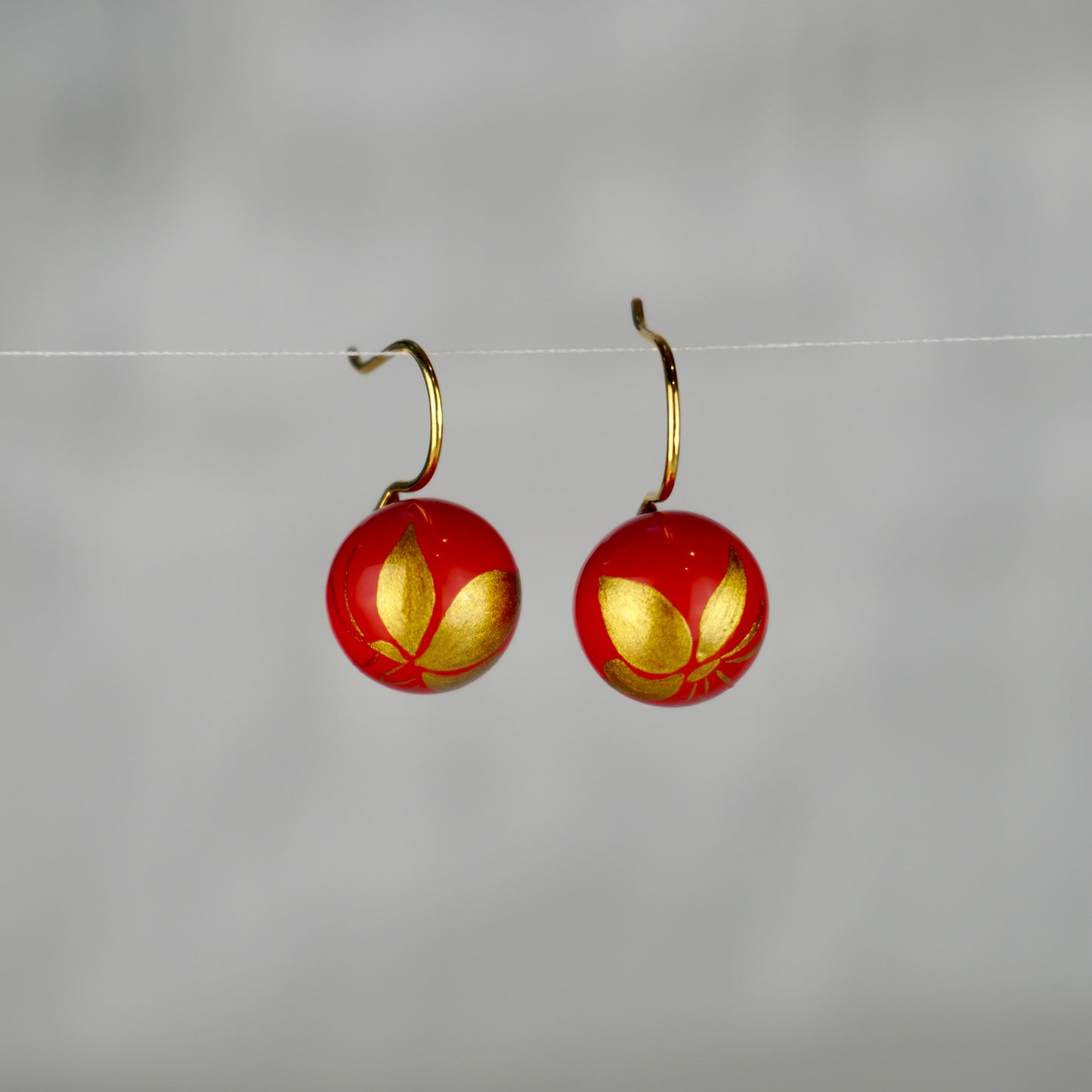 Lacquer Golden Butterfly Red Drop Earrings