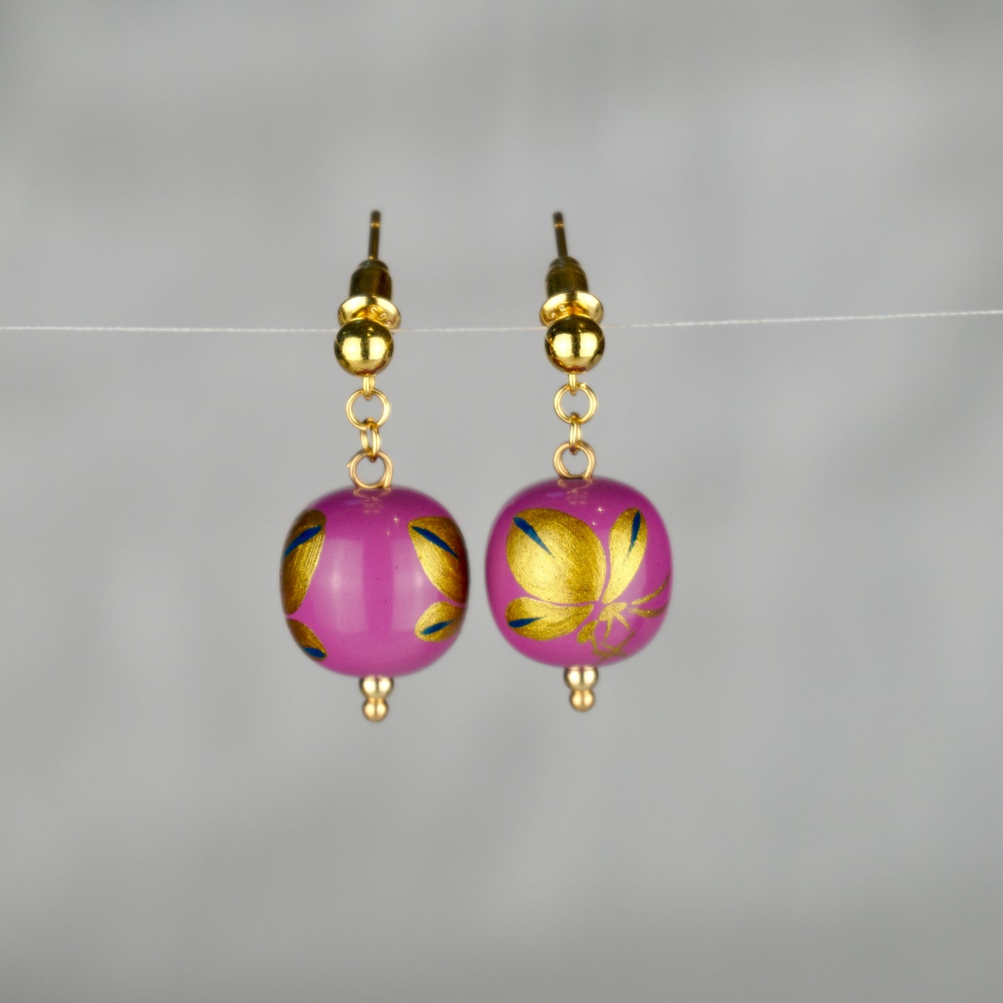 Lacquer Golden Butterfly Purple Drop Earrings