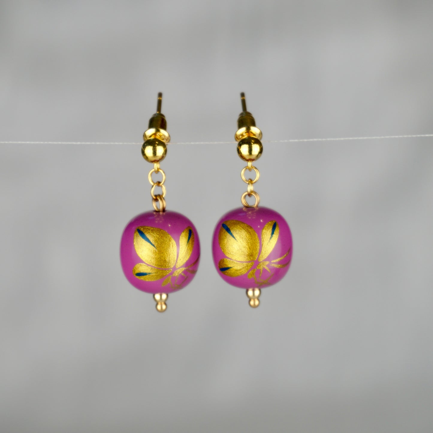 Lacquer Golden Butterfly Purple Drop Earrings