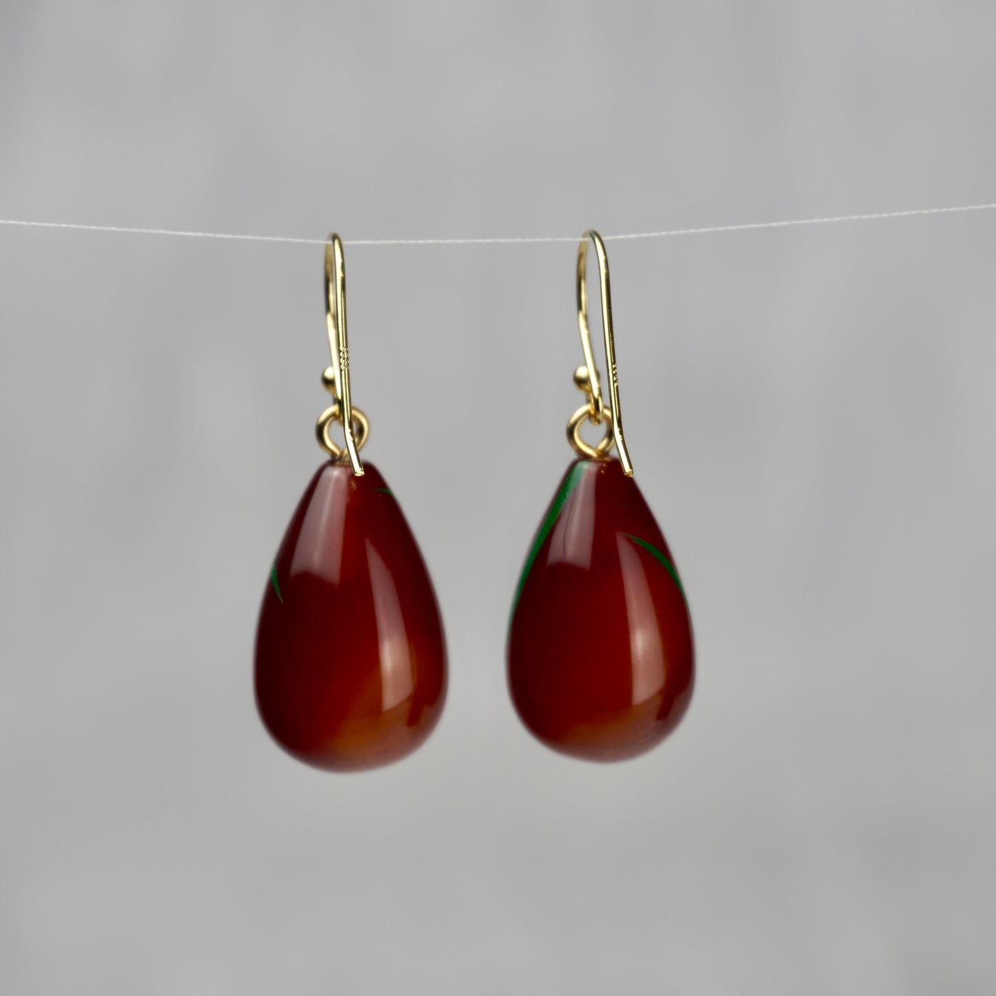 Lacquer Green Orchid Brown Agate Stone Stud Earrings