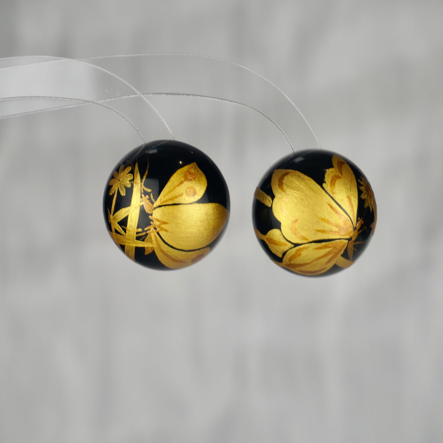 Lacquer Golden Butterfly Black Stud Earrings