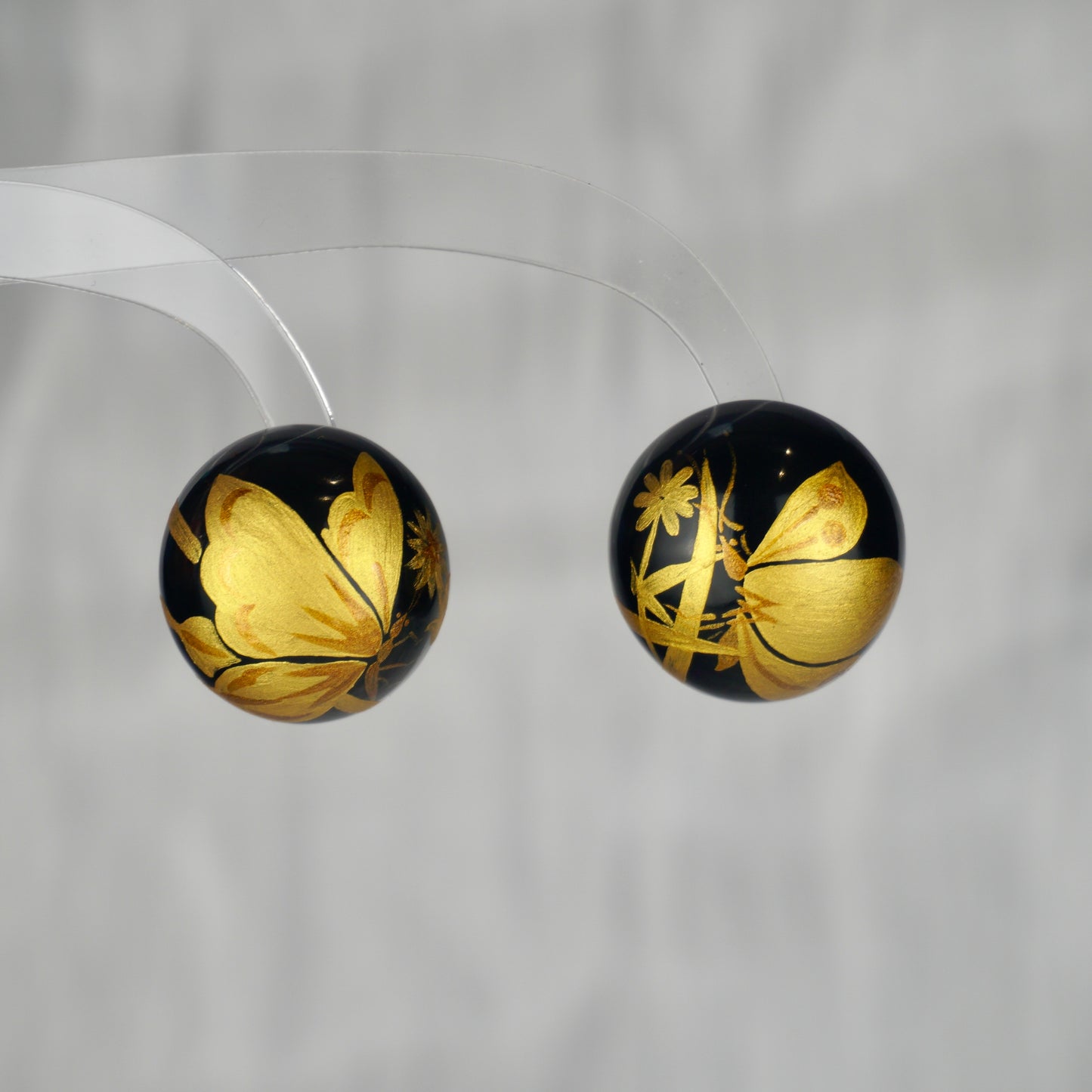 Lacquer Golden Butterfly Black Stud Earrings