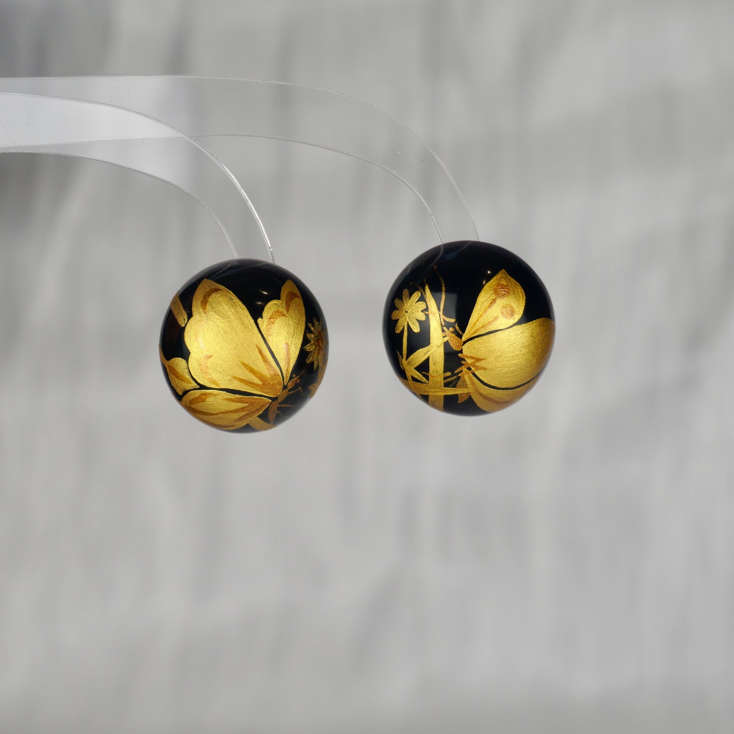 Lacquer Golden Butterfly Black Stud Earrings