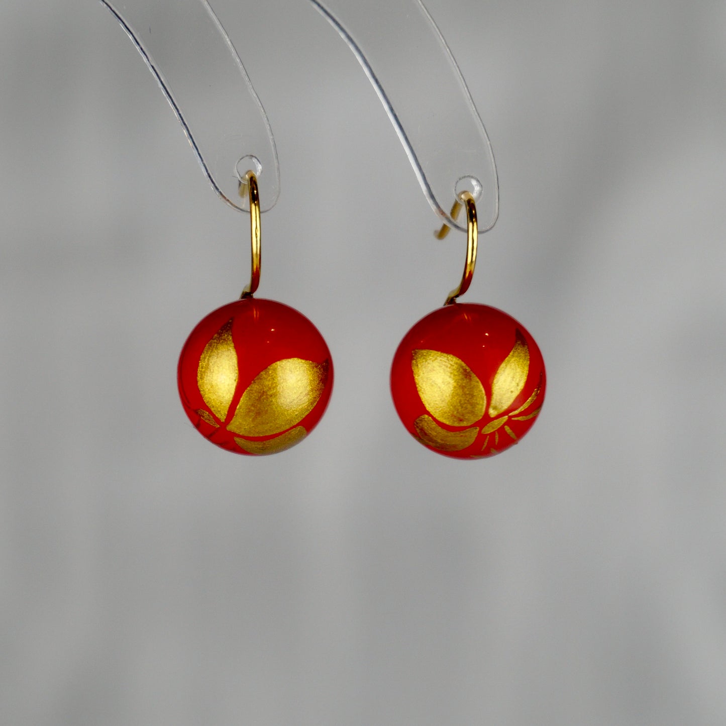 Lacquer Golden Butterfly Red Drop Earrings