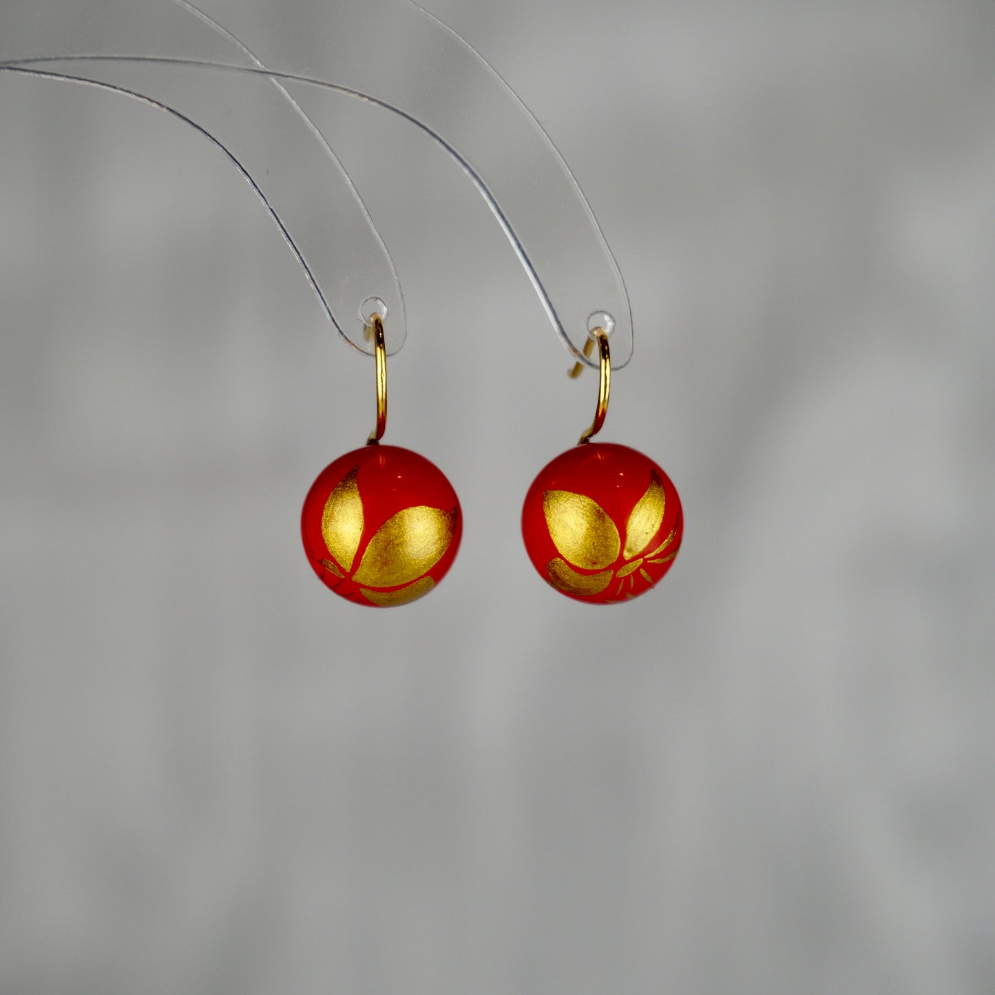 Lacquer Golden Butterfly Red Drop Earrings