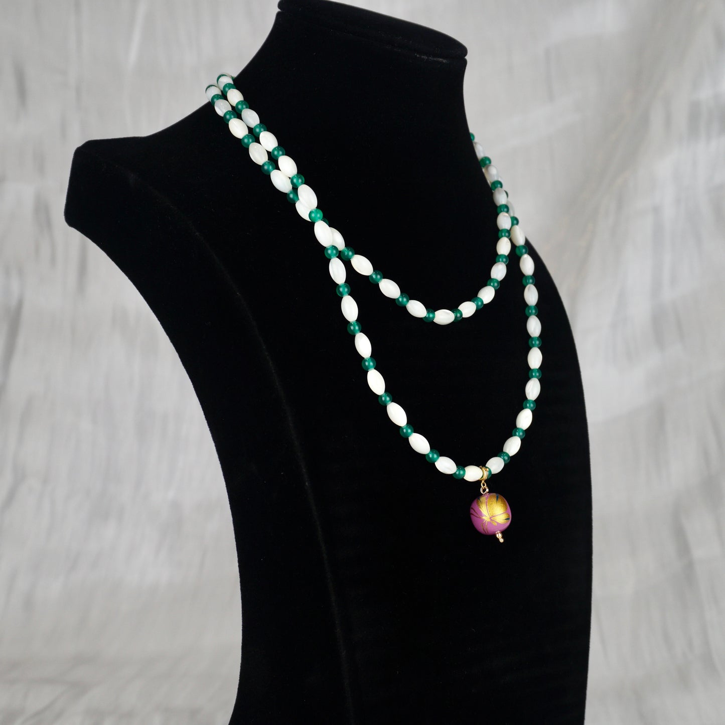 Lacquer Green Agate Shell Golden Butterfly Bead Purple Necklace