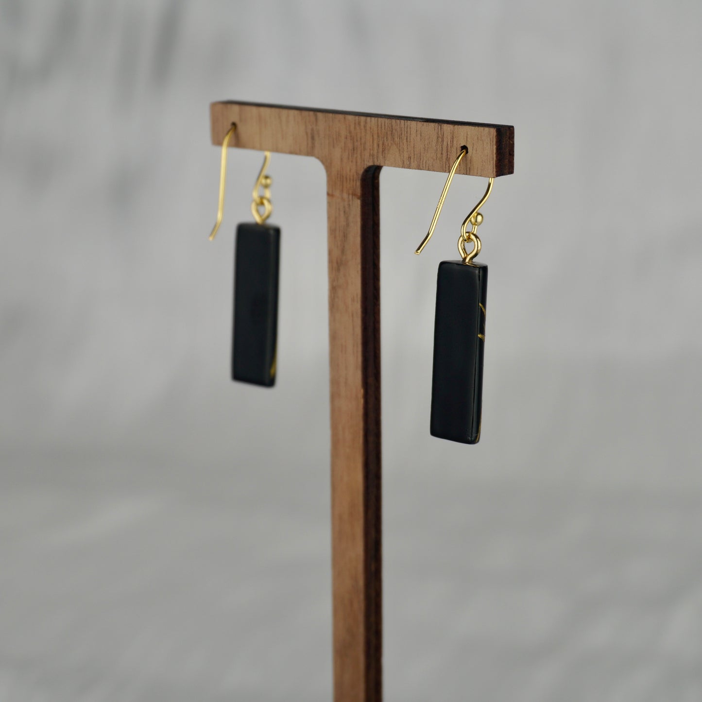 Lacquer Golden Bamboo Black Earrings
