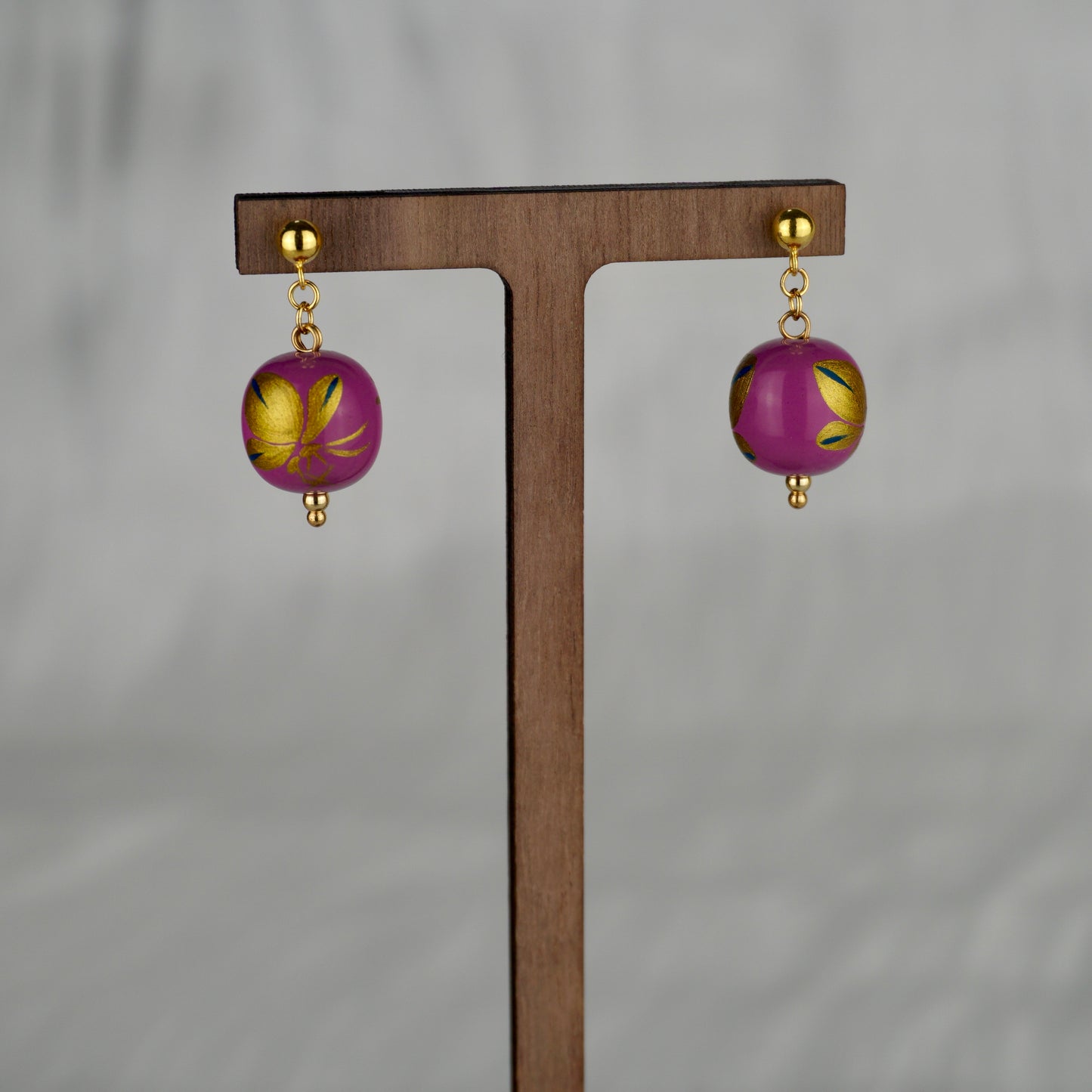 Lacquer Golden Butterfly Purple Drop Earrings