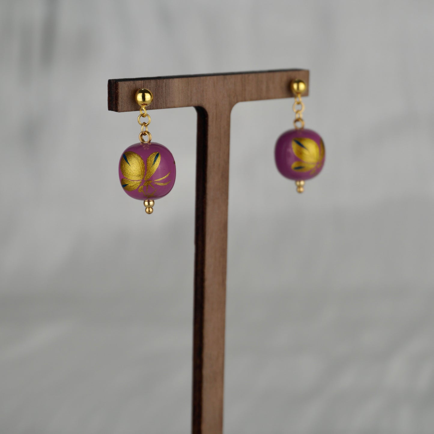 Lacquer Golden Butterfly Purple Drop Earrings