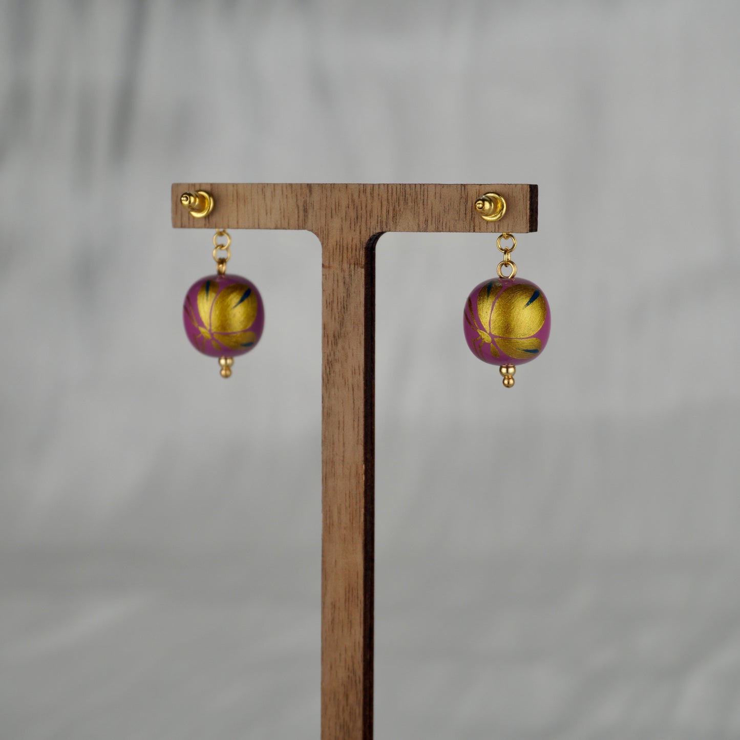 Lacquer Golden Butterfly Purple Drop Earrings