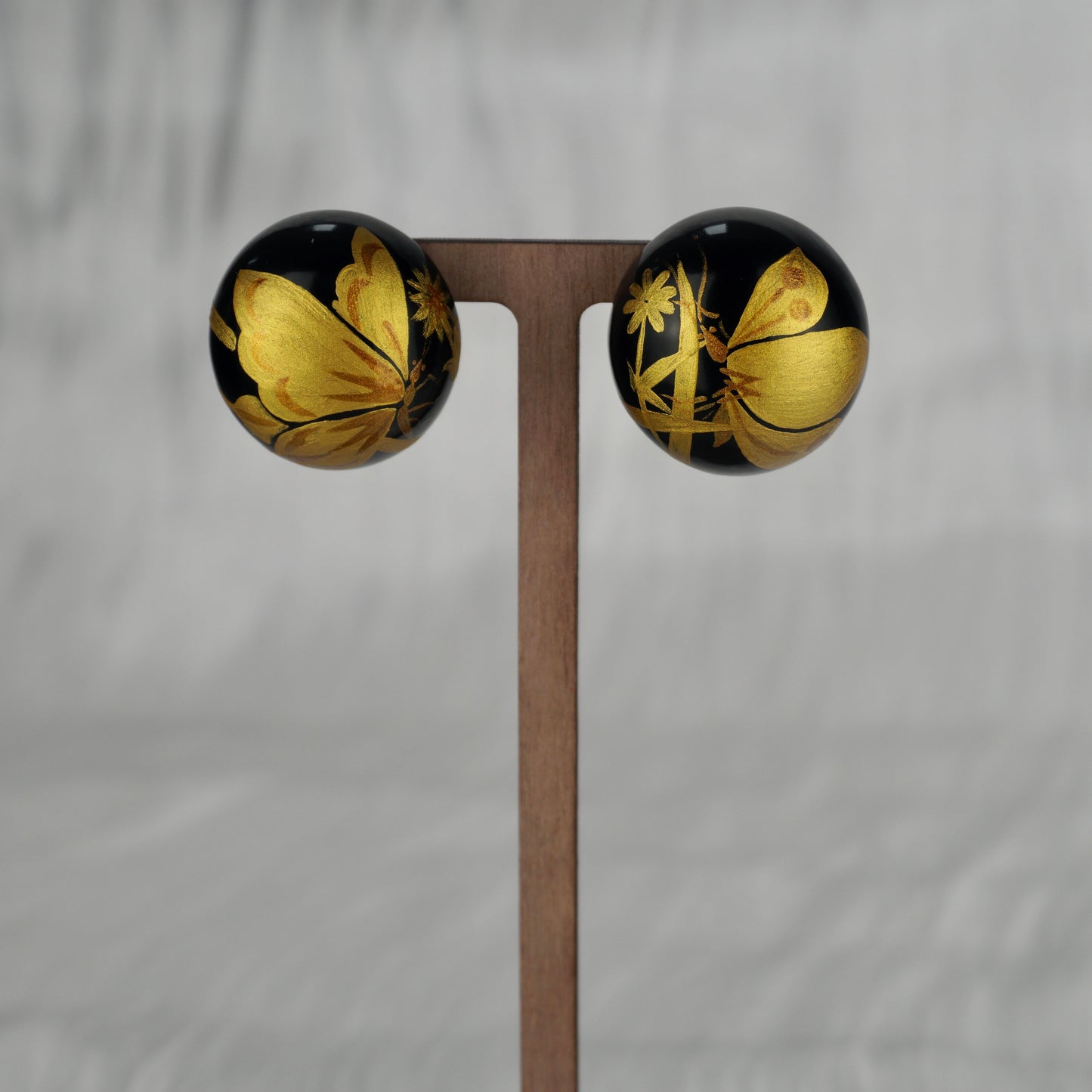 Lacquer Golden Butterfly Black Stud Earrings