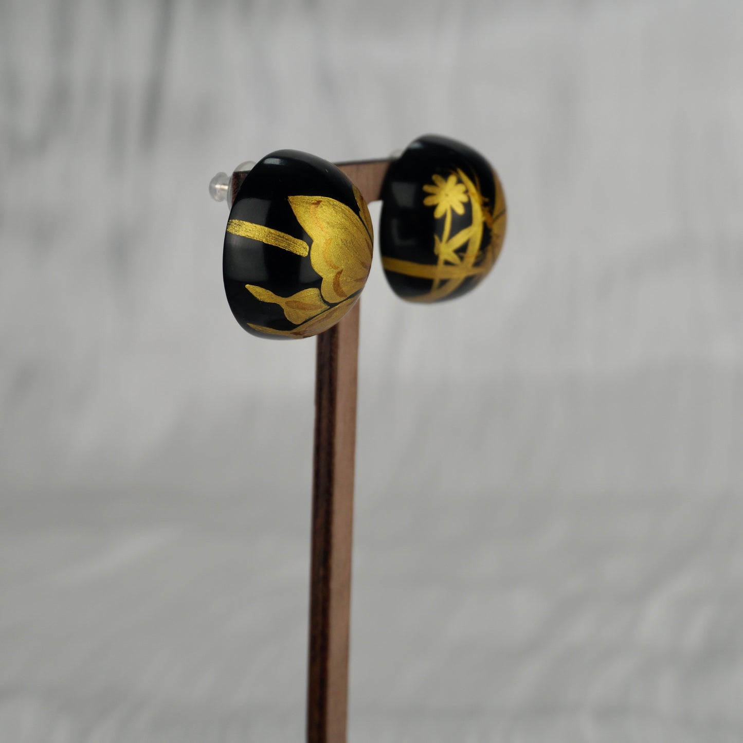 Lacquer Golden Butterfly Black Stud Earrings