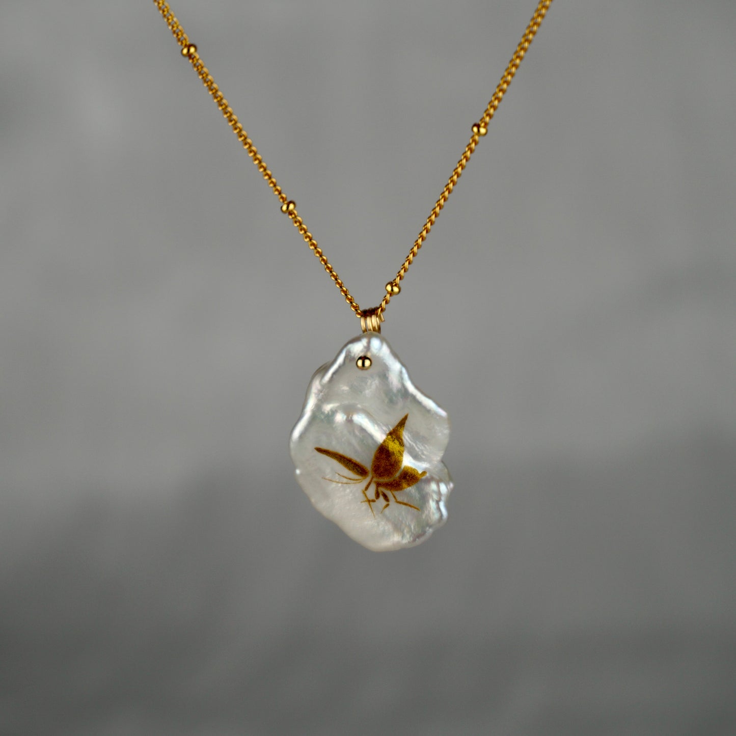 Lacquer Golden Butterfly Baroque Pearl Necklace