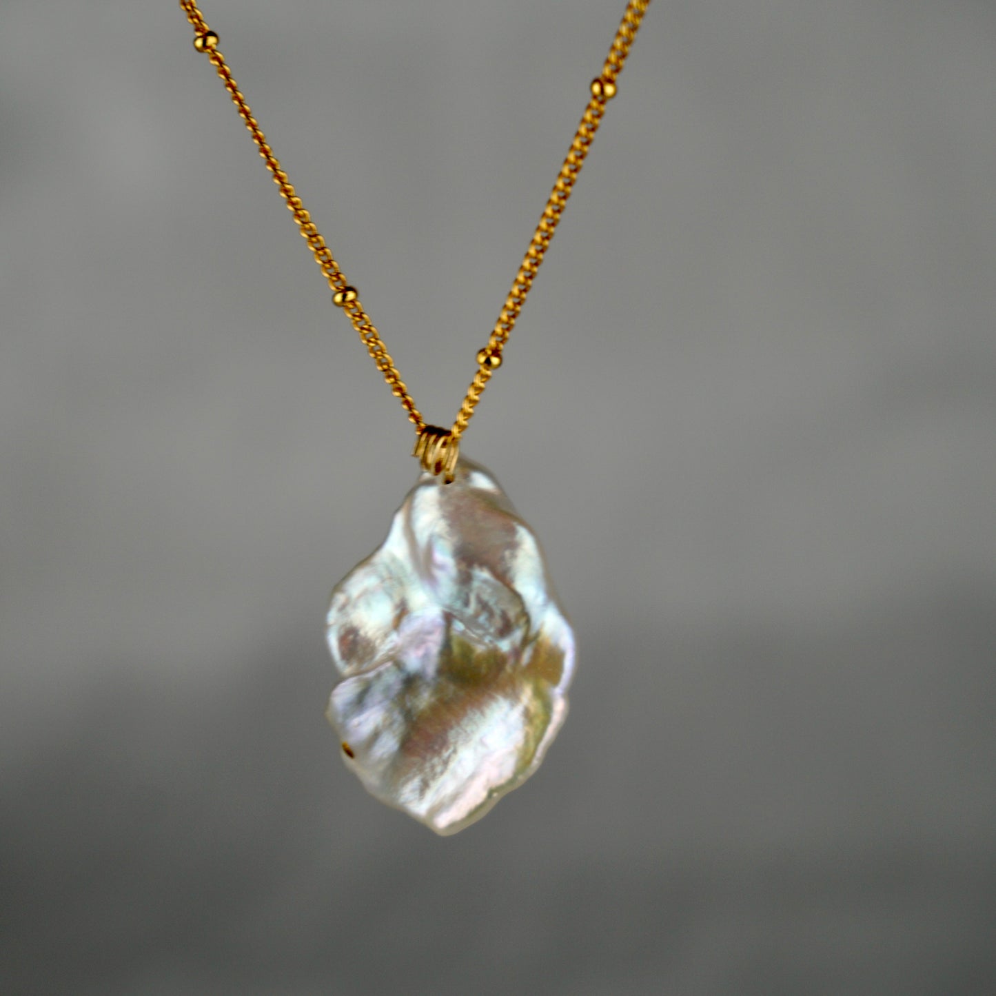 Lacquer Golden Butterfly Baroque Pearl Necklace