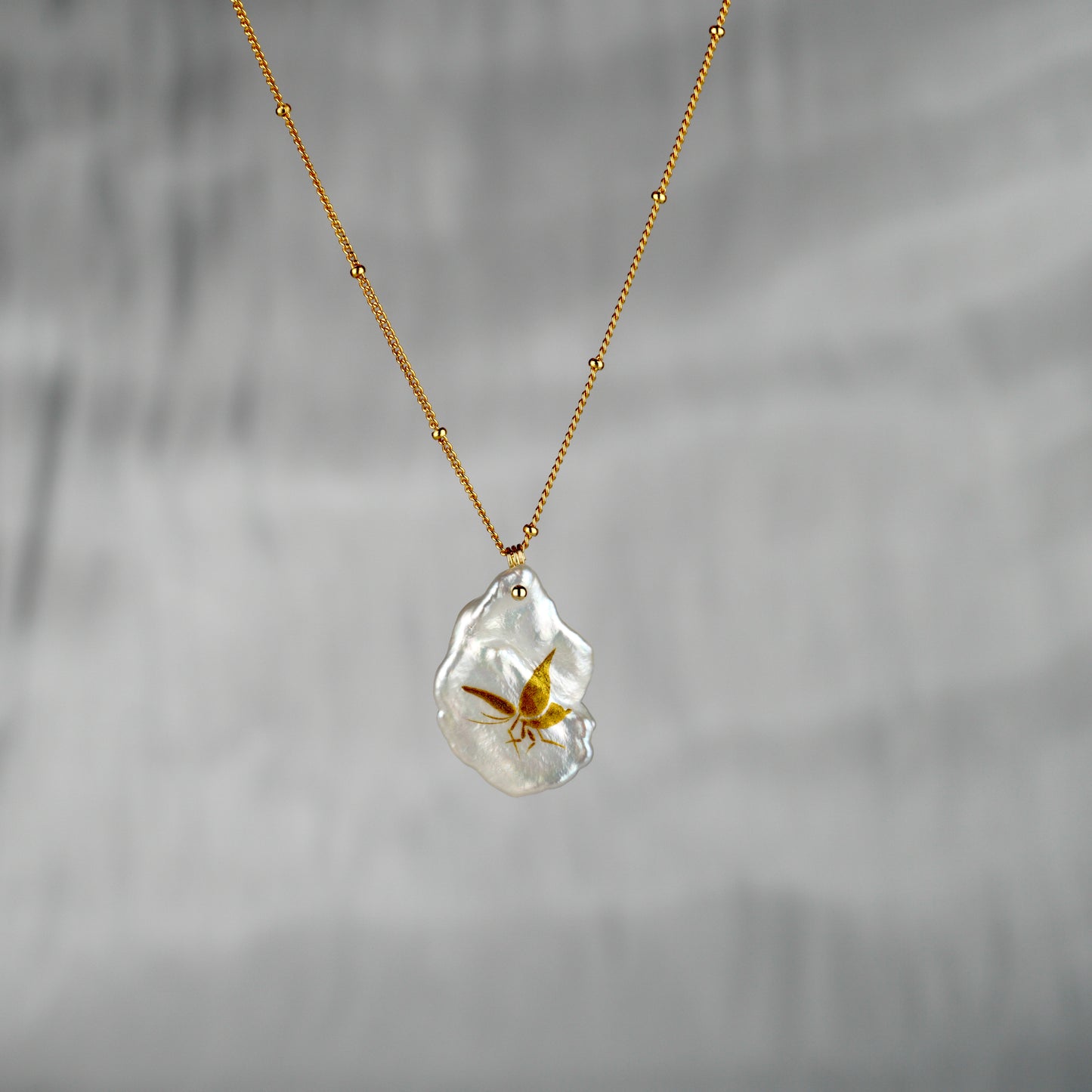 Lacquer Golden Butterfly Baroque Pearl Necklace