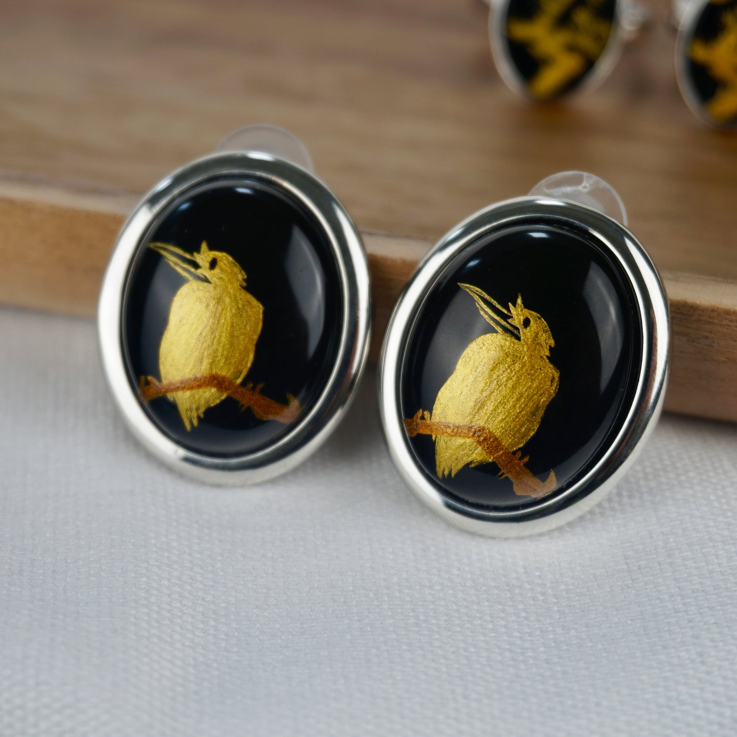 Gold Lacquer Bird Stud Earrings
