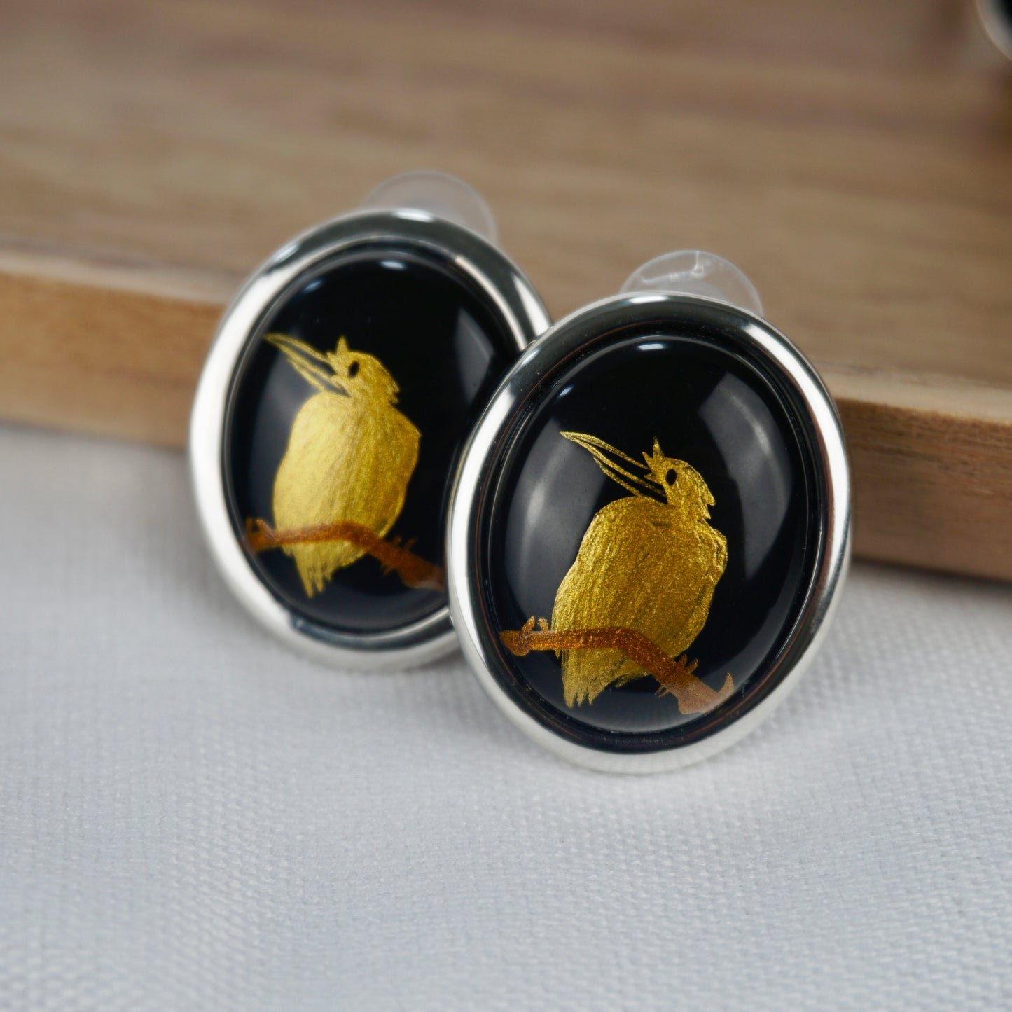 Gold Lacquer Bird Stud Earrings