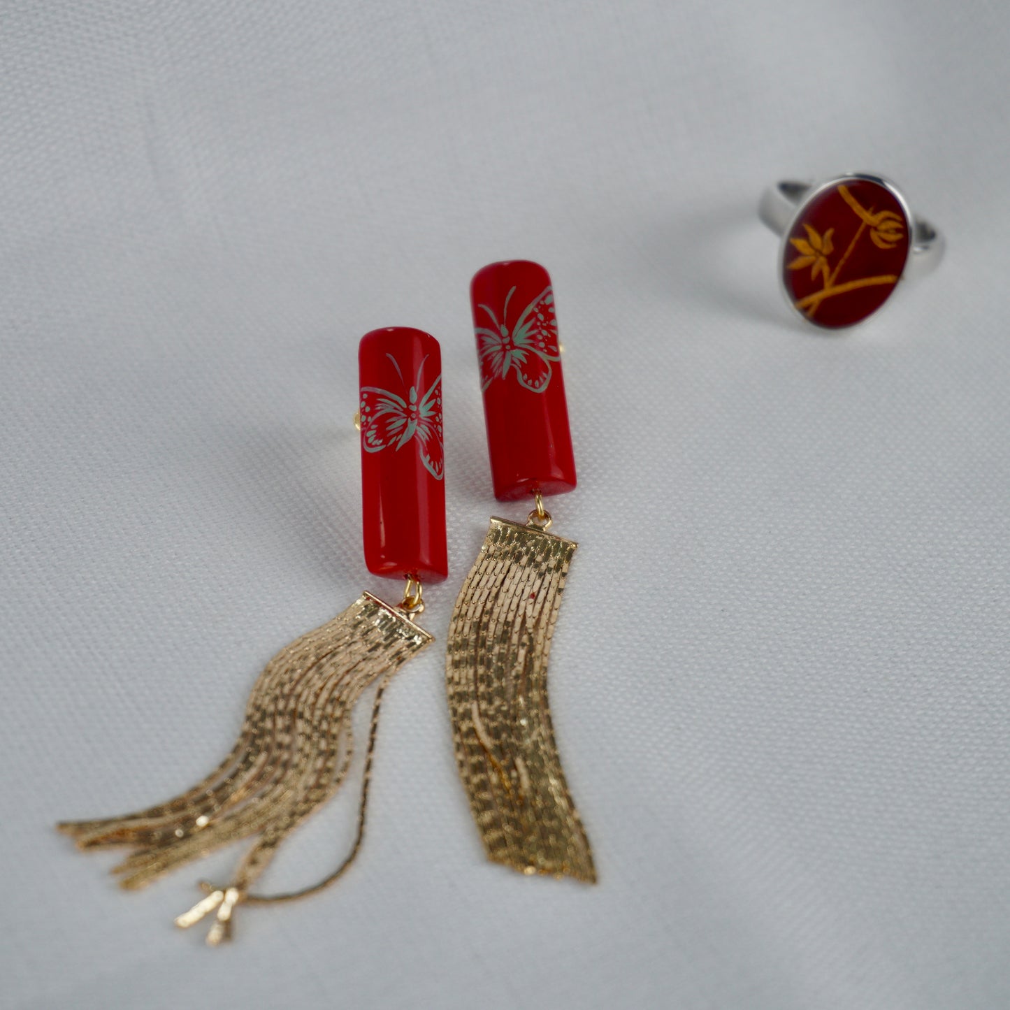 Butterfly Lacquer Long Tassel Dangle Earrings