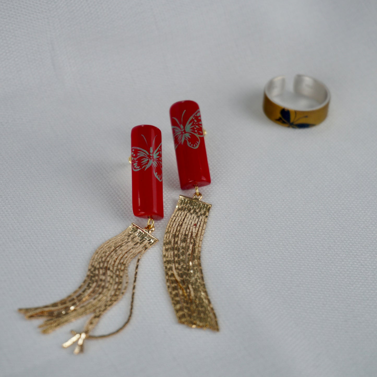 Butterfly Lacquer Long Tassel Dangle Earrings