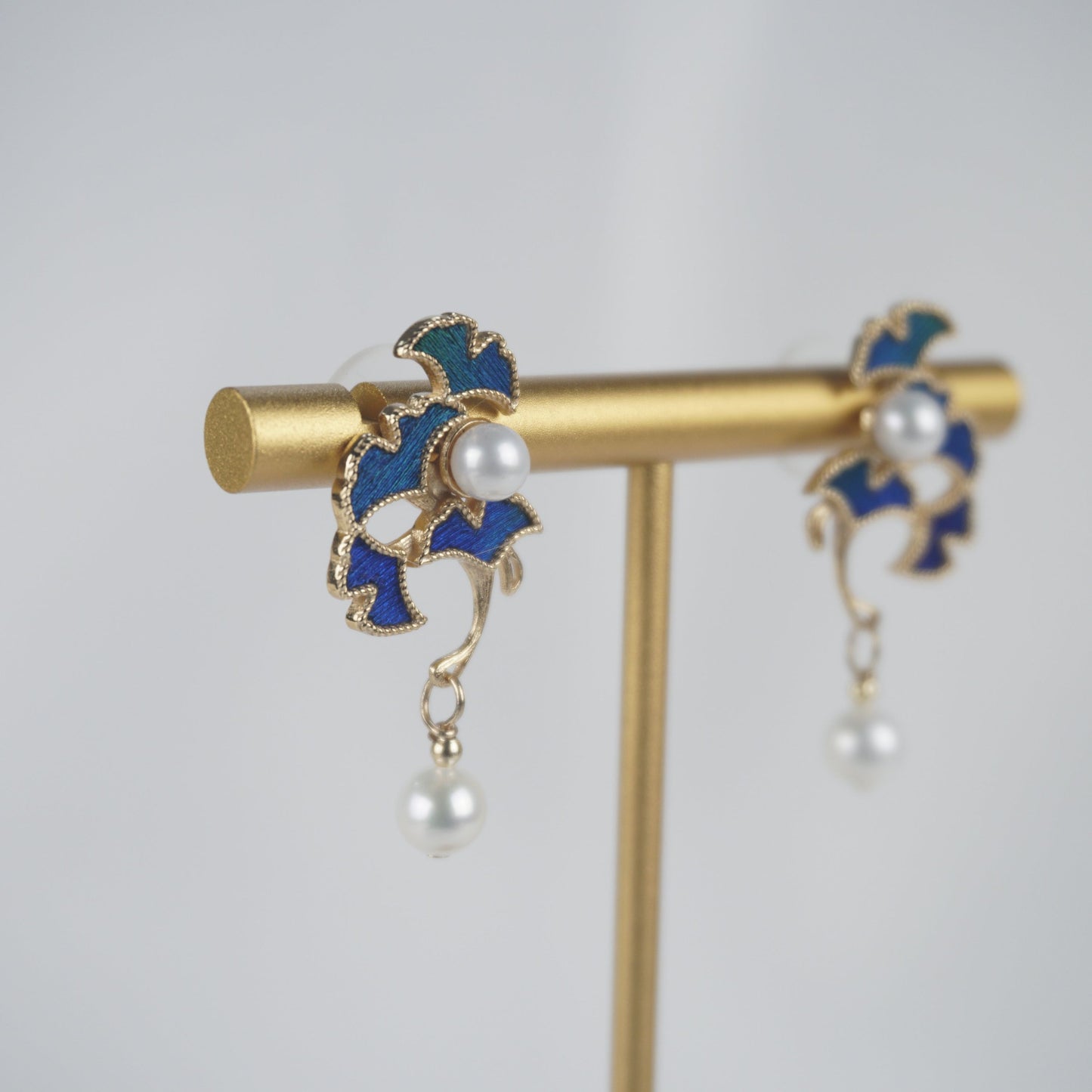 Peacock Feather Ginkgo Leaf Earrings