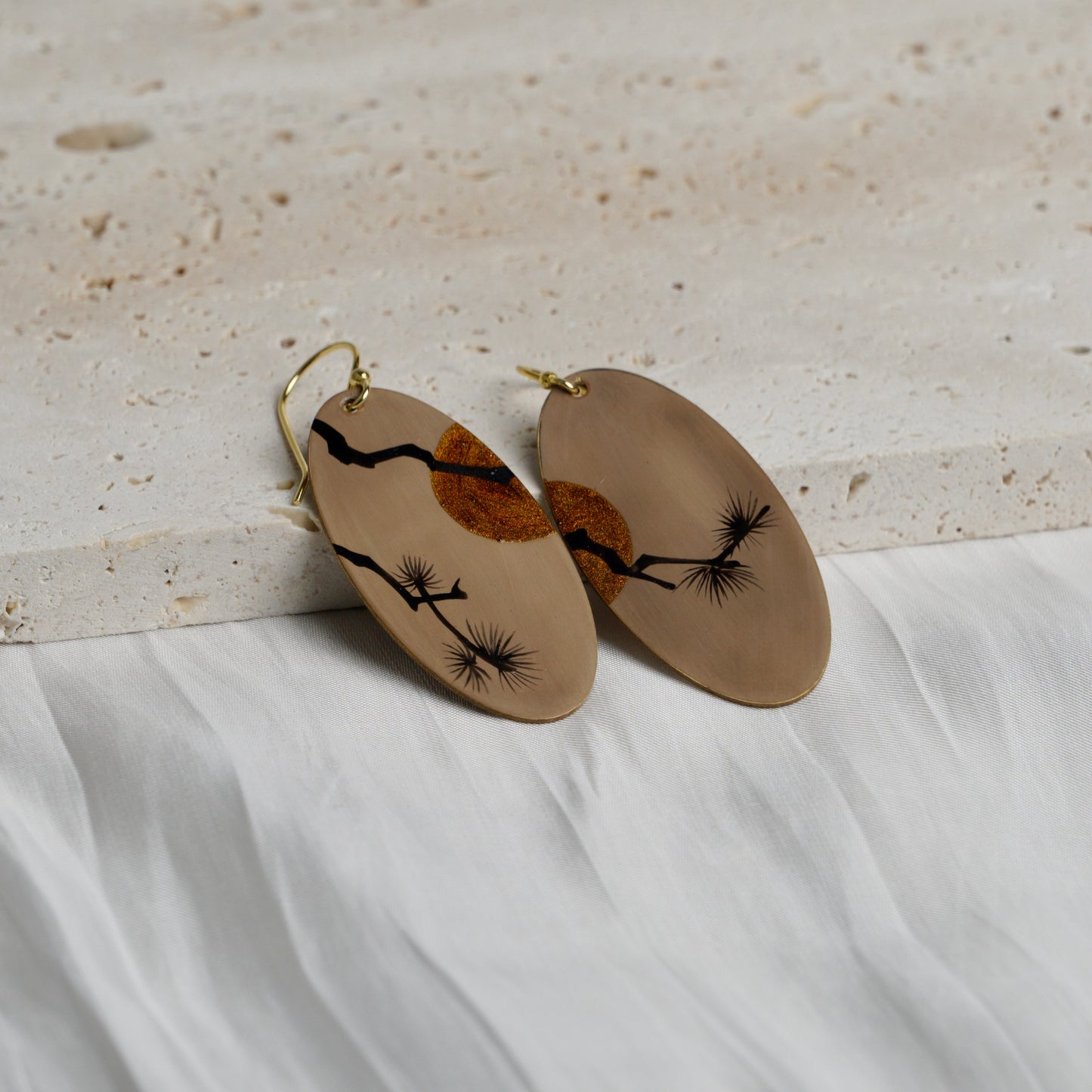 Lacquer Pine And Moon Earrings