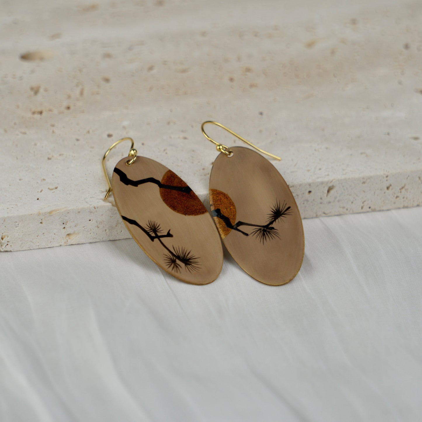 Lacquer Pine And Moon Earrings