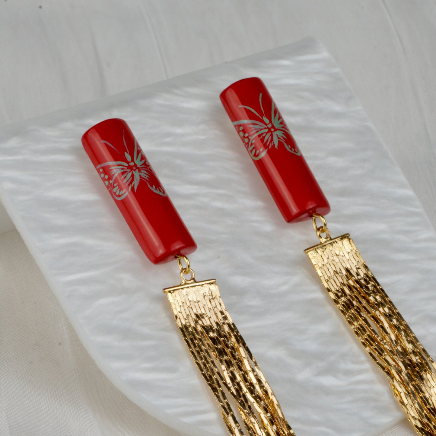 Butterfly Lacquer Long Tassel Dangle Earrings