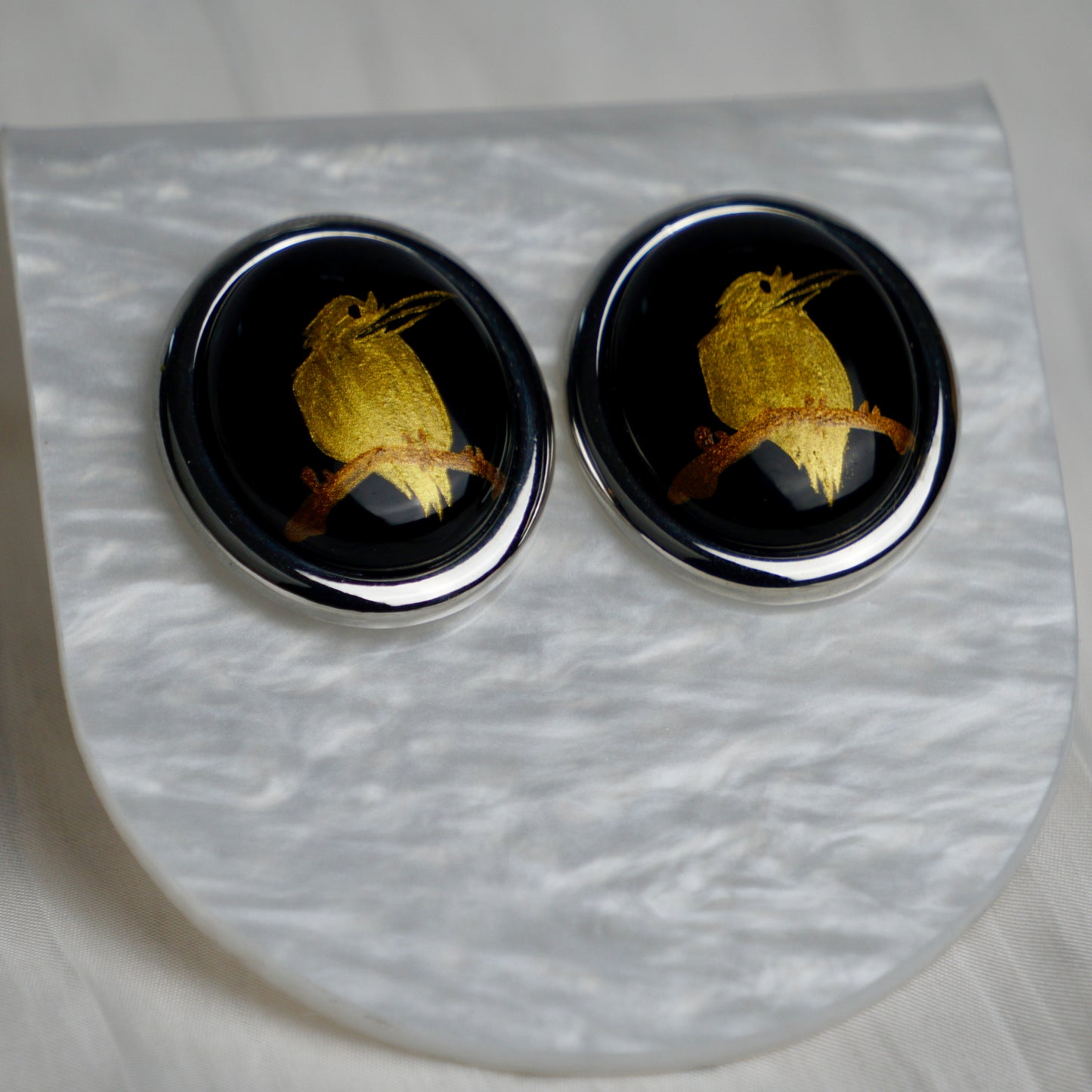 Gold Lacquer Bird Stud Earrings