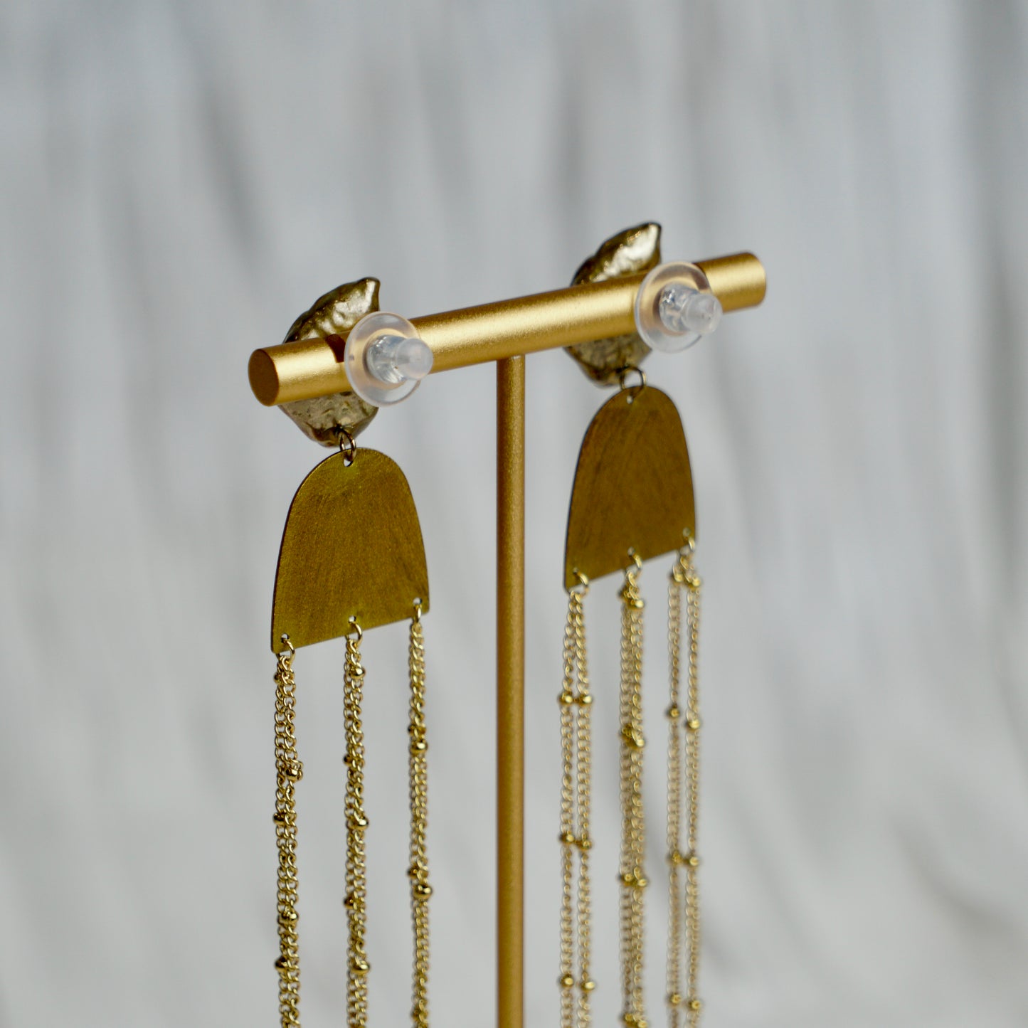 Gold Bamboo Lacquer Dangle Earrings