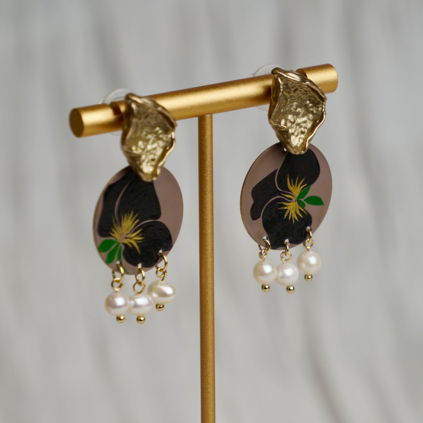 Black Flower Lacquer Drop Earrings