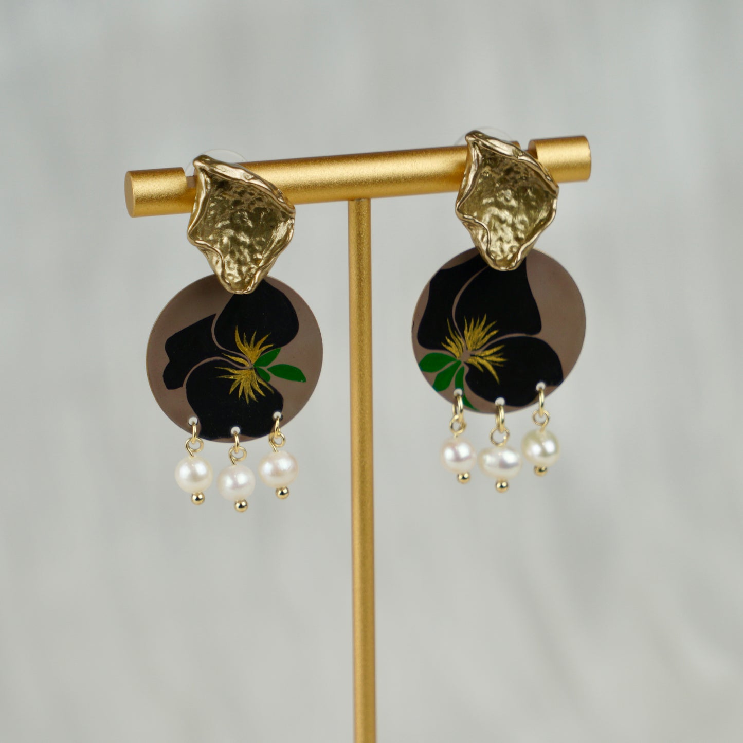 Black Flower Lacquer Drop Earrings