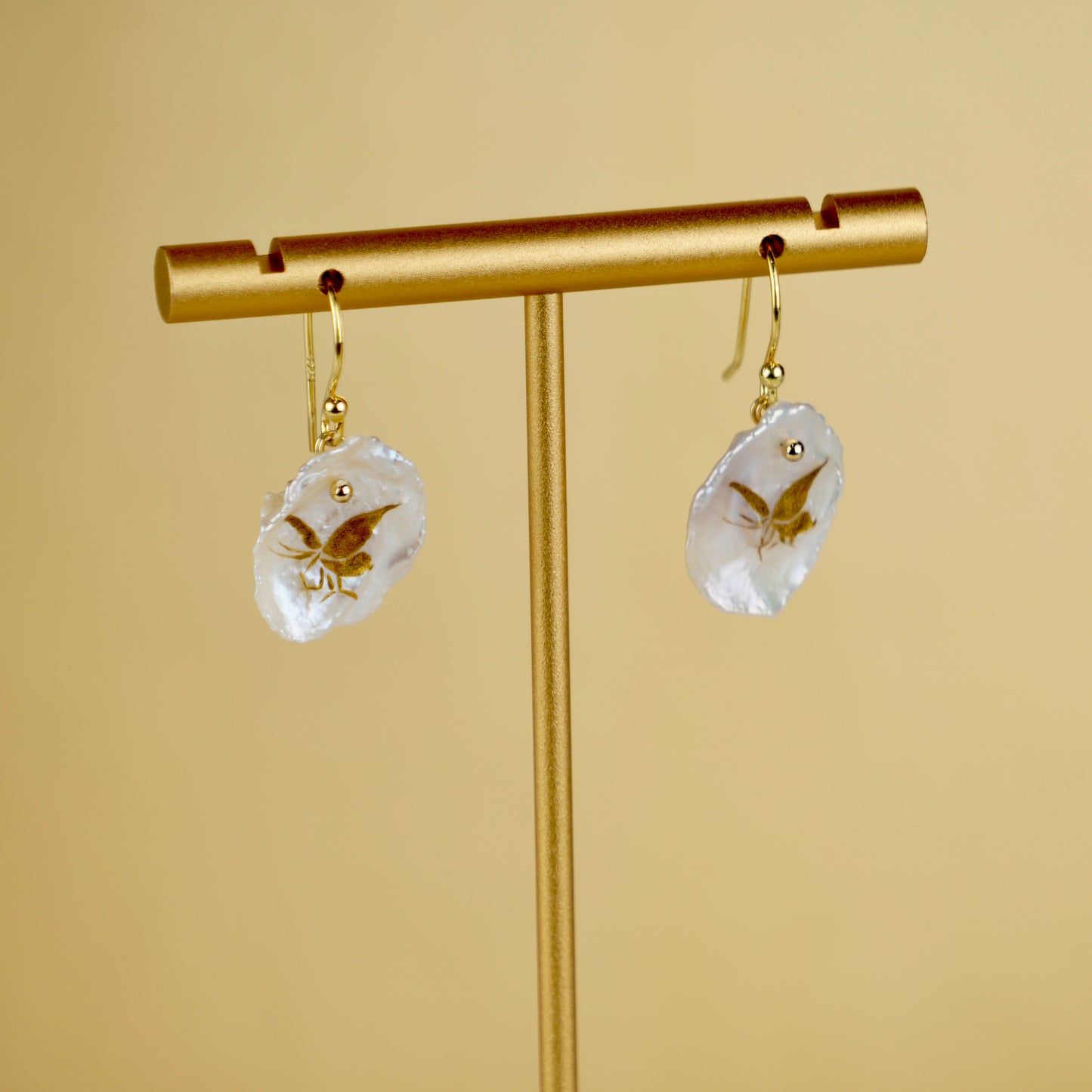 Gold Lacquer Butterfly Freshwater Pearl Earrings