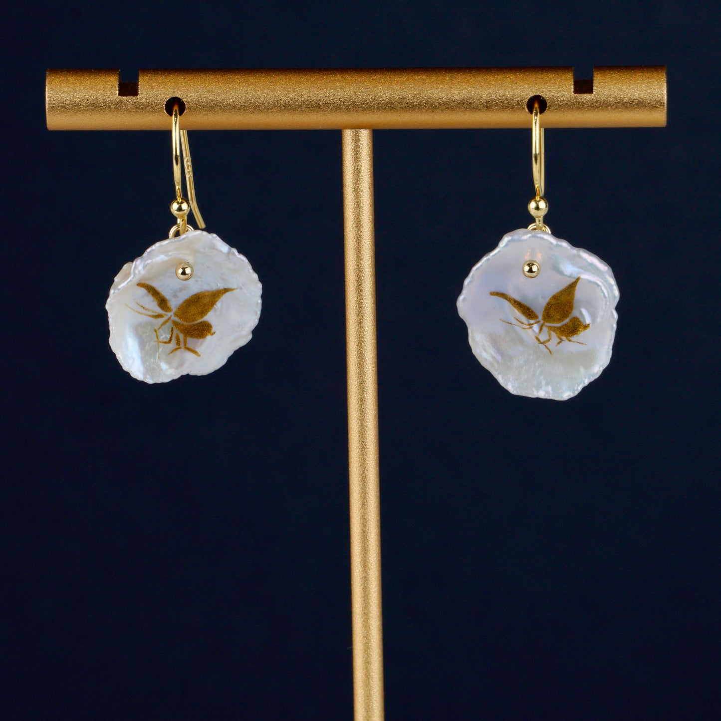 Gold Lacquer Butterfly Freshwater Pearl Earrings