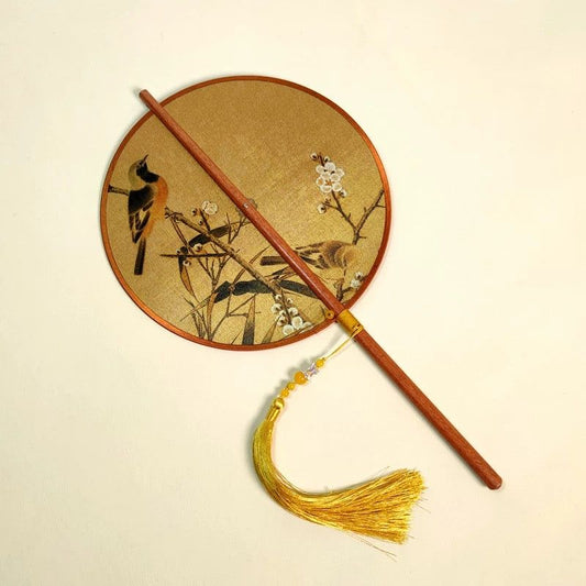 Bamboo Leaf Golden Foldable Fan