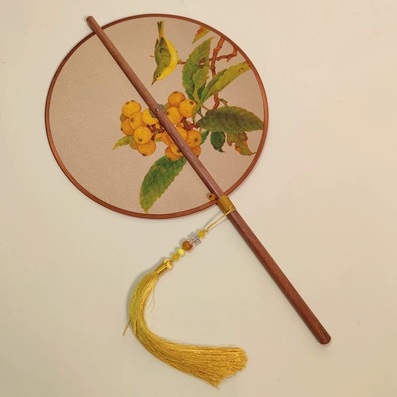 Loquat Golden Foldable Silk Fan