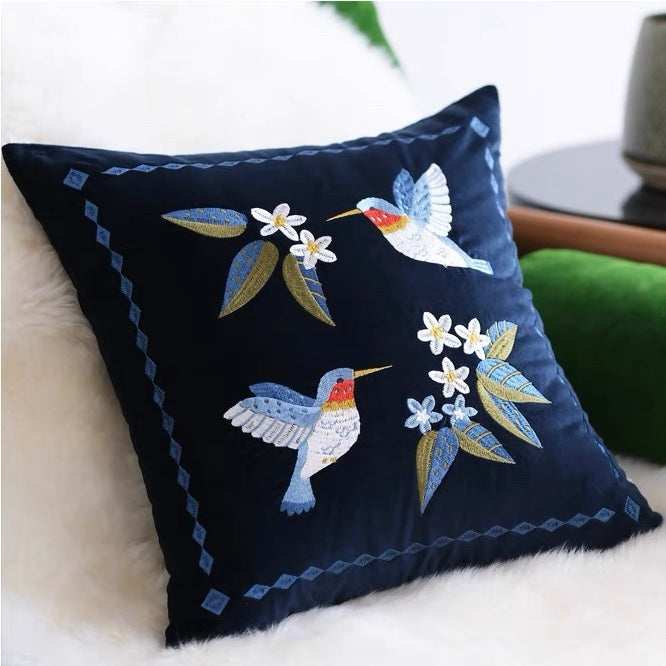 Hummingbirds Cotton Velvet Cushion Cover