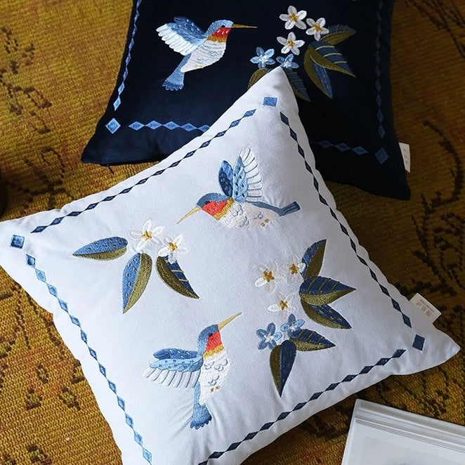 Hummingbirds Cotton Velvet Cushion Cover