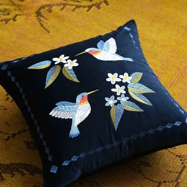 Hummingbirds Cotton Velvet Cushion Cover