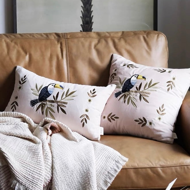 Toucan Pink Cotton Velvet Cushion Cover