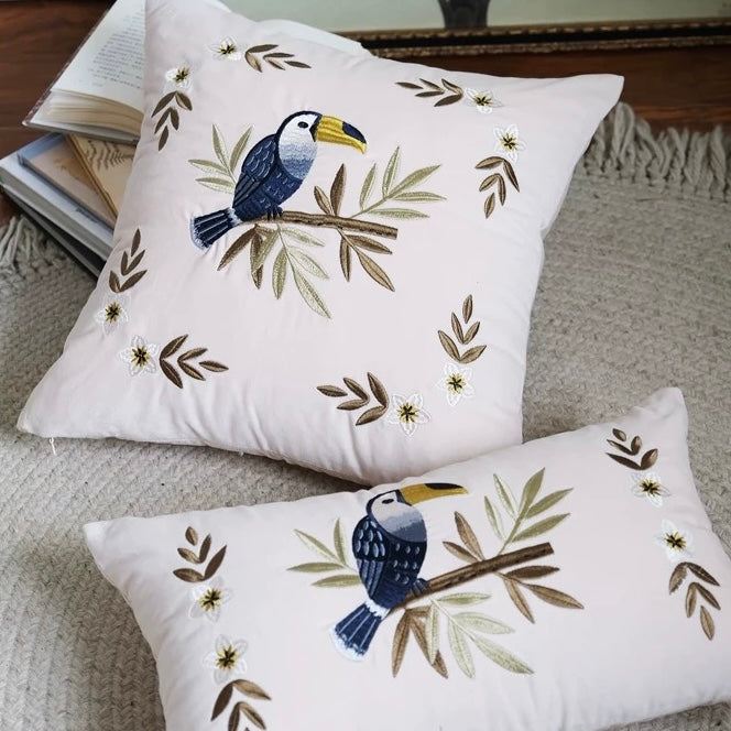 Toucan Pink Cotton Velvet Cushion Cover