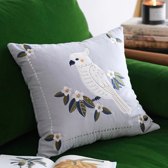 Parrot Light Blue Cotton Velvet Cushion Cover