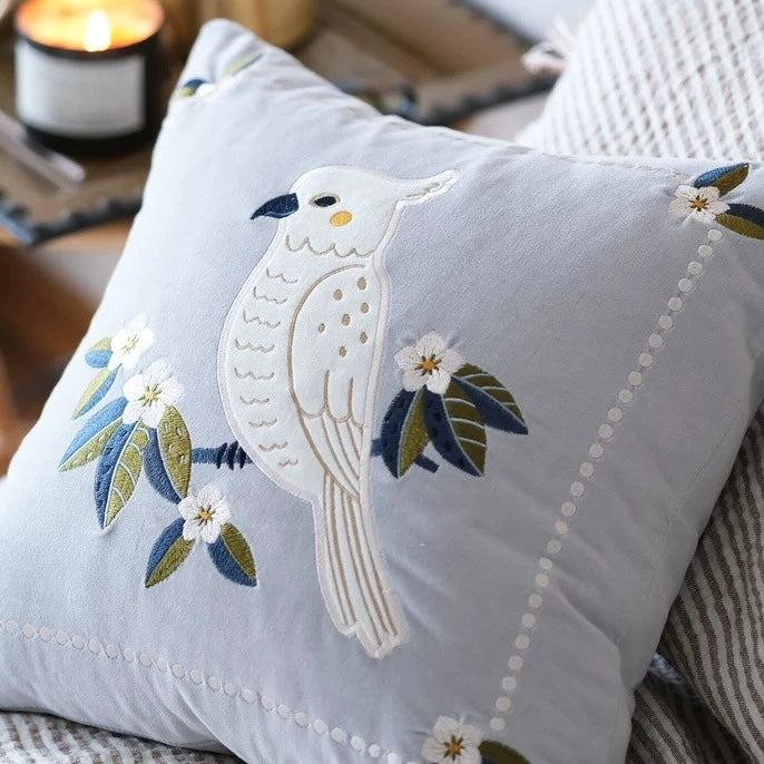 Parrot Light Blue Cotton Velvet Cushion Cover