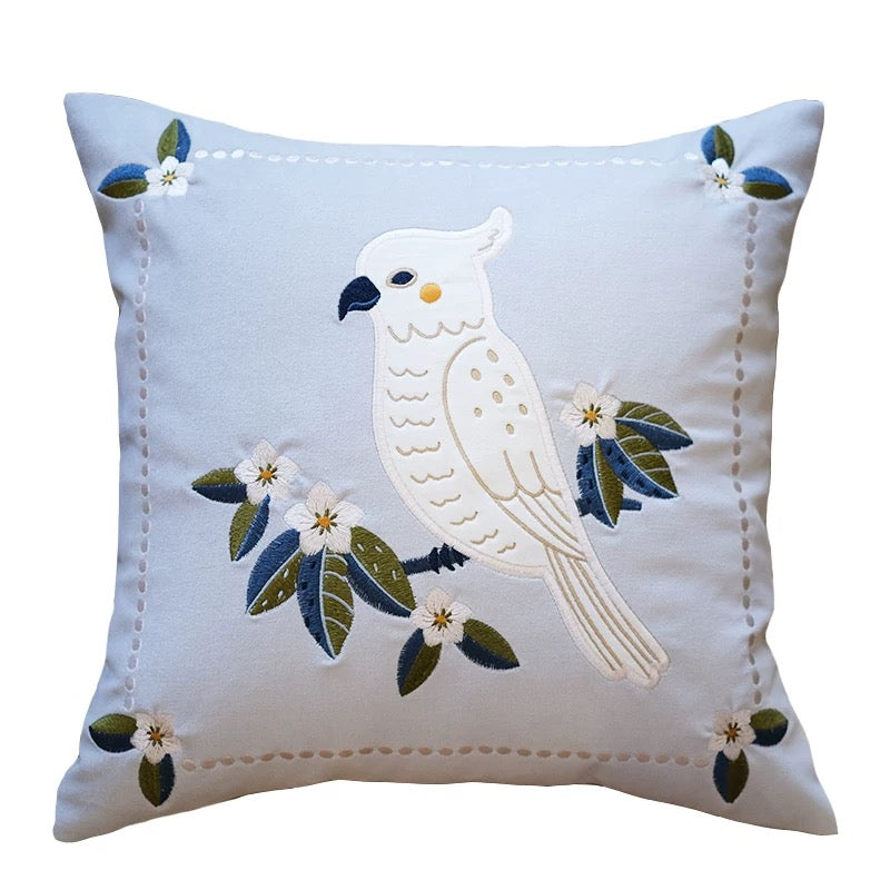 Parrot Light Blue Cotton Velvet Cushion Cover