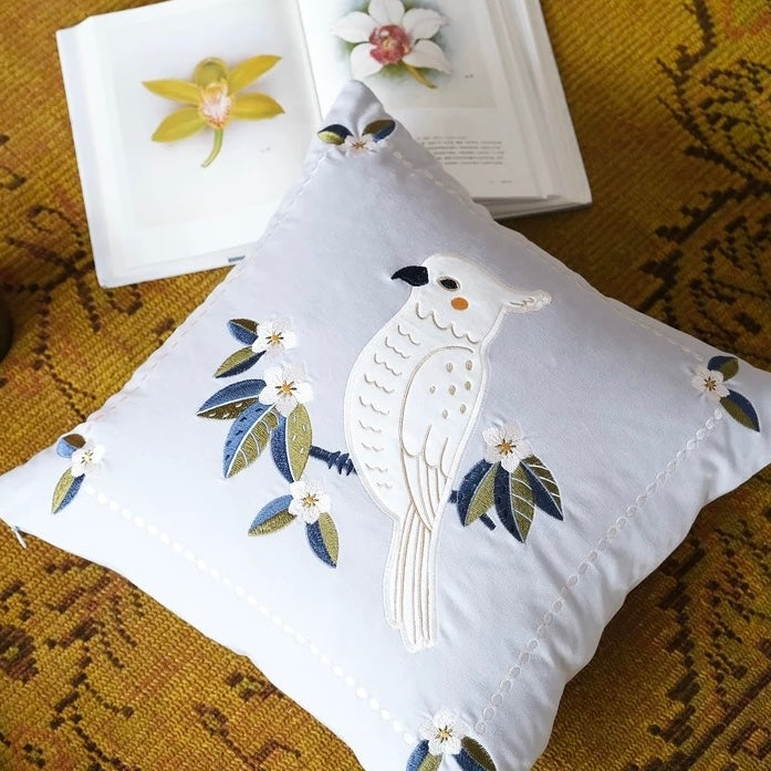 Parrot Light Blue Cotton Velvet Cushion Cover