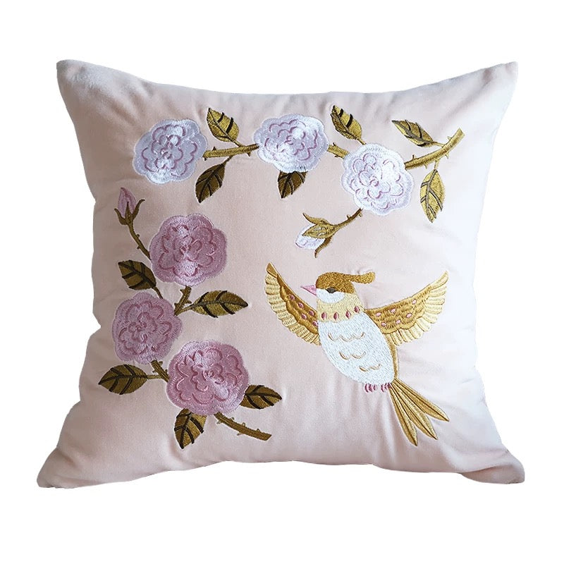 Golden Oriole Cotton Velvet Tassel Cushion Cover