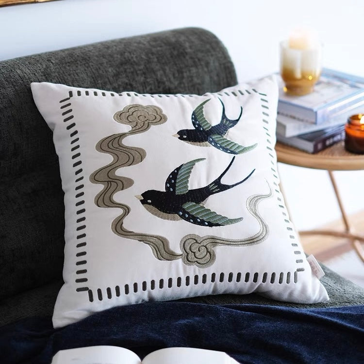 Swallow Cotton Velvet Cushion Cover