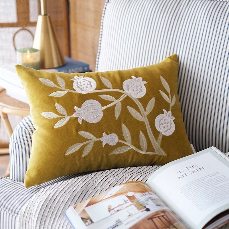 Pomegranate Cotton Velvet Cushion Cover