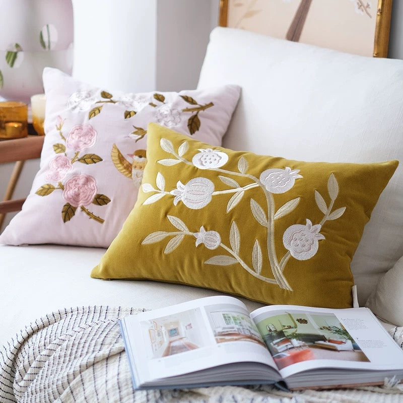 Pomegranate Cotton Velvet Cushion Cover