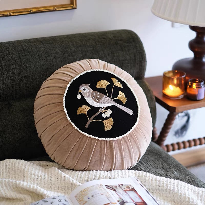 Ginkgo Leaf Cotton Velvet Beads Loop Cushion Cover