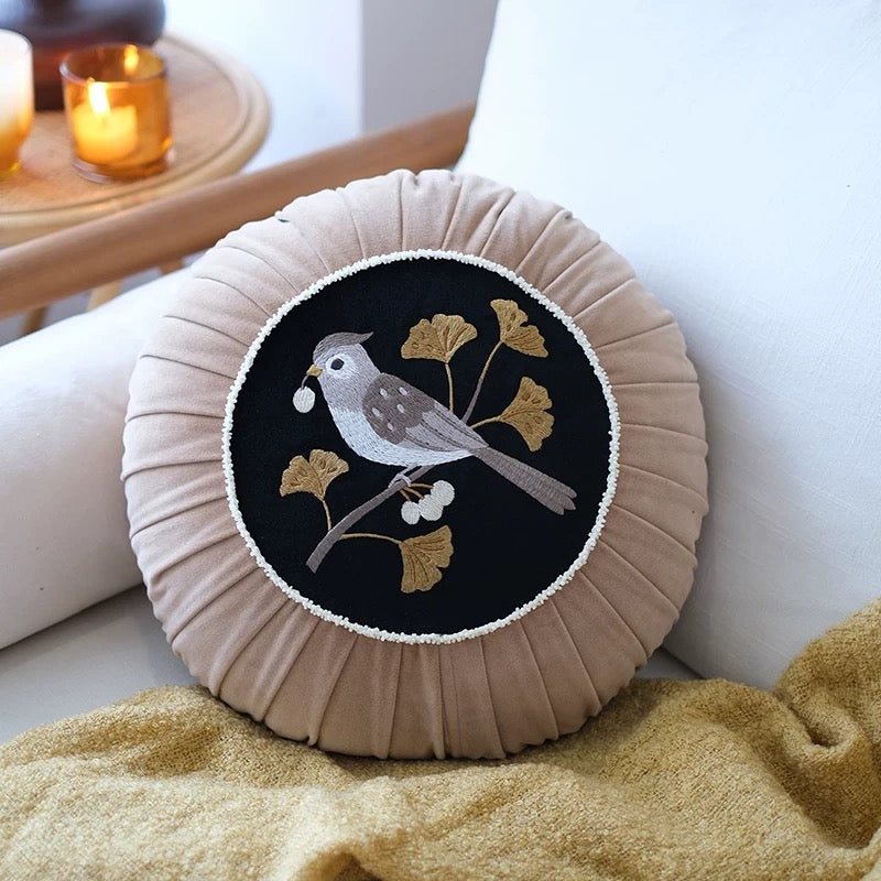 Ginkgo Leaf Cotton Velvet Beads Loop Cushion Cover